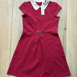 NWT Janie and Jack Collared Ponte Dress Pleated Front  Red Berry Color Girls 12